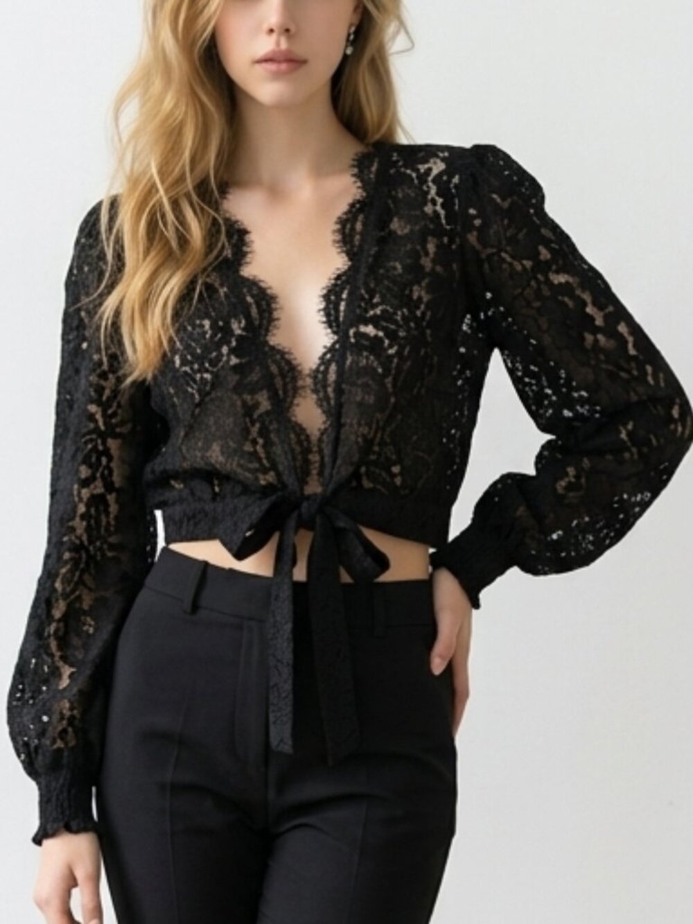 Generation Love Black Lace Tie-Front Top Size Medium